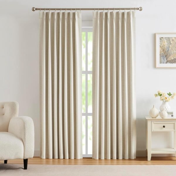 Linen Blended Pinch Pleated Drapes,Blackout and Thermal Insulated Noise Reducing Pleated Curtains for Bedroom Nursery,Backtab 108 Inches with 9 Hooks,40"x108", 1 Panel,Natural Beige