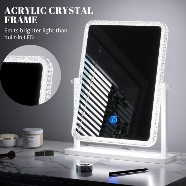 Vanity Makeup Mirror with Lights, Lighted Make Up Mirror for Desk/Table, Rectangle Light Up Mirror with 3 Color Lighting Modes & Adjustable Brightness 13.6" x 16" (White)