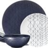 12 Piece Melamine Dinnerware Set - Durable, Dishwasher Safe Blue Plates and Bowls - Dining, Parties, Camping Dish Set Blue Planet Collection