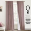 108 Inch Long Blackout Curtains & Drapes for Track System Pleated with Hooks Rings 2 Panels Set,Linen Black Out Back Tab 9FT Ceiling to Floor Length Curtains for Living Room,Cream Ivory