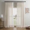 Linen Curtains for Living Room,Semi-Sheer Curtains 90 Inches Long,Living Room Curtains 2 Panel Sets,White Curtains Pinch Pleated Curtains & Drapes(W52 x L90 Inch, Off-White)
