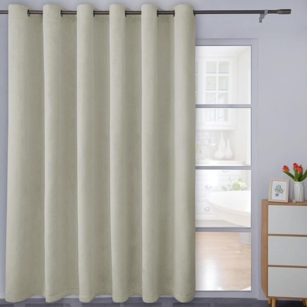 Linen Textured 100% Blackout Curtain 100x96 Inch Extra Wide Patio Sliding Door Curtain Solid Thermal Insulated Room Curtain for Bedroom, Living Room (1 Panel, White)
