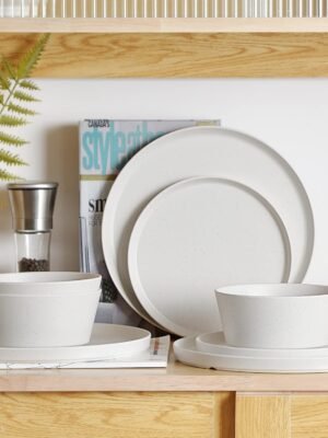 12Pcs Melamine Dinnerware Set, White Dinnerware Set Indoor and Outdoor Use Plates and Bowls Sets For 4 Dishes Camping Dishwasher Safe BPA Free(Sage White)