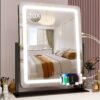 Lighted Makeup Mirror with Light, 9"x11" Vanity Mirror with Lights, Portable Tabletop Cosmetic Make Up Mirror, Smart Touch Control, Dual Power Supply, 360°Rotation
