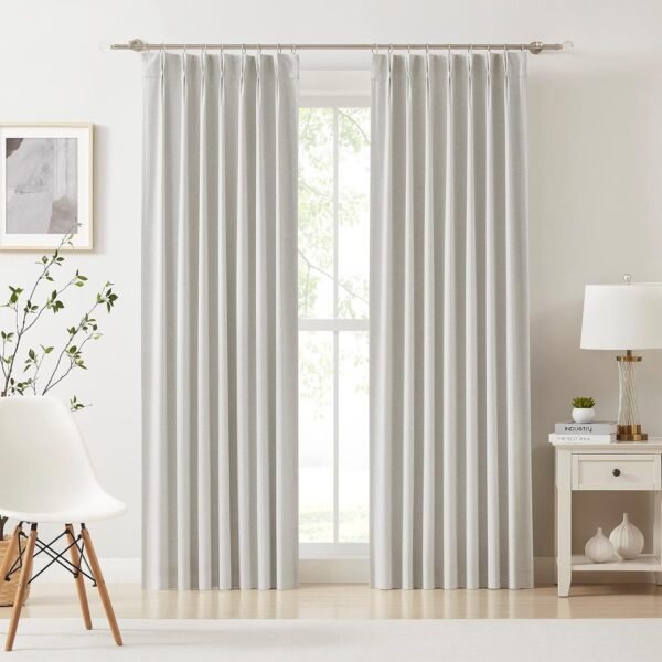 Linen Blended Pinch Pleated Drapes,Blackout and Thermal Insulated Noise Reducing Pleated Curtains for Bedroom Nursery,Backtab 108 Inches with 9 Hooks,40"x108", 1 Panel,Natural Beige