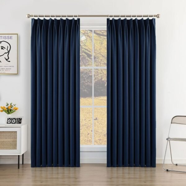 Pure White Pinch Pleat Curtain 52" W x 63" L Solid Thermal Insulated 50% Blackout Patio Door Curtain Panel Drape for Traverse Rod and Track with Tieback, (One Panel)