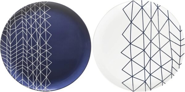 12 Piece Melamine Dinnerware Set - Durable, Dishwasher Safe Blue Plates and Bowls - Dining, Parties, Camping Dish Set Blue Planet Collection