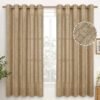 Natural Linen Curtains 63 Inch Length 2 Panels Bronze Grommet Linen Textured Short Window Drapes Light Filtering for Living Room Bedroom, 52 X 63 Inch