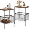 Tall Side End Table,Nightstands Shelf Storage Organizer with Versatile Metal Basket for Telephone Entryway/Living Room/Bedroom/Kitchen,31" H, 1 Set, Rustic Brown