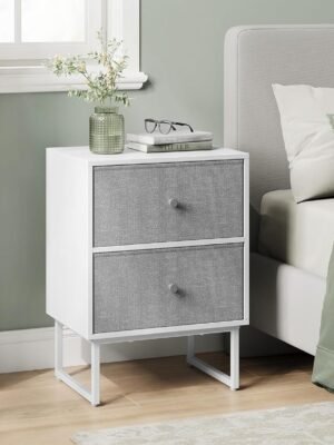 Nightstand, Bedside Table Small Dresser with Removable Fabric Drawers, End Table Side Table, Bedroom Furniture, Night Stand for Bedroom, Office, Cloud White and Dove Gray