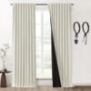 Blackout Curtains 96 Inches Long 2 Panel Set for Living Room,Black Out Room Darkening Thermal Pleated Back Tab Hooks Rings Pleat 8 FT Track Ceiling to Floor Length Curtains for Bedroom Window,Cream