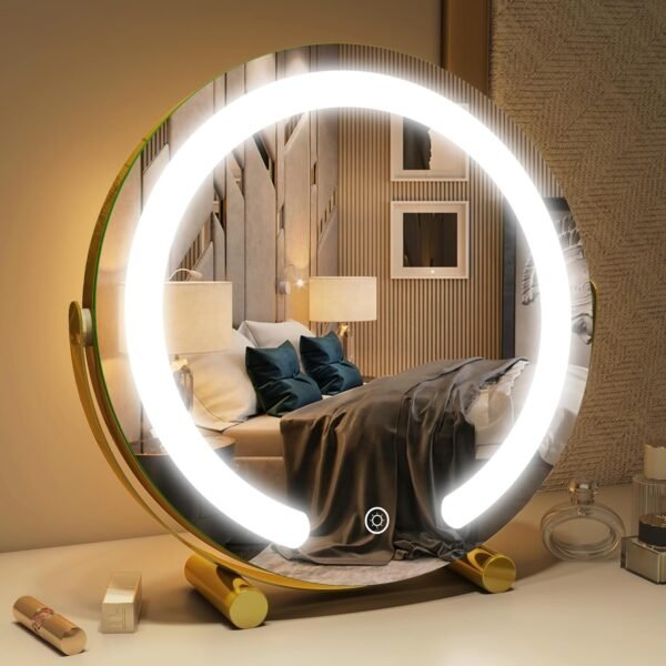 13 Inch Vanity Mirror with Lights, LED Makeup Mirror for Bedroom Makeup, Light up Mirror Smart Touch Control 3 Colors Dimmable, 360 Rotation (White)
