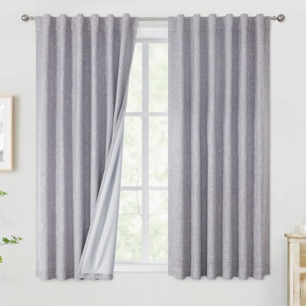 Chambray Blue Full Blackout Curtains 84 inch for Bedroom Living Room Darkening Soundproof Window Panels Thermal Insulated Rod Pocket Back Tab Grayish Blue Drapes 2 Panels 50" Wx84 L