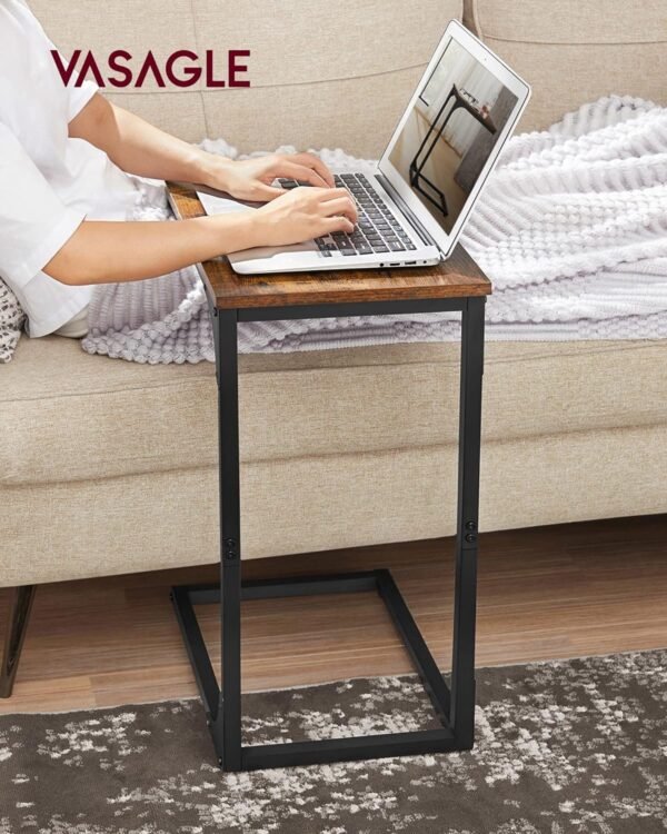 C-Shaped End Table, Small Side Table for Couch, Sofa Table with Metal Frame for Living Room, Bedroom, Bedside, Rustic Brown and Black