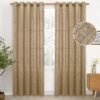 Natural Linen Curtains 63 Inch Length 2 Panels Bronze Grommet Linen Textured Short Window Drapes Light Filtering for Living Room Bedroom, 52 X 63 Inch