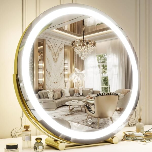 13 Inch Vanity Mirror with Lights, LED Makeup Mirror for Bedroom Makeup, Light up Mirror Smart Touch Control 3 Colors Dimmable, 360 Rotation (White)