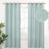 Natural Linen Curtains 63 Inch Length 2 Panels Bronze Grommet Linen Textured Short Window Drapes Light Filtering for Living Room Bedroom, 52 X 63 Inch