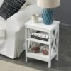 Nightstand Sofa Side Table with 3-Tier Storage Shelf for Living Room, Bedroom, Stable Steel Frame, Easy Assembly, End, White