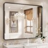 22x30 Inch Bronze Bathroom Mirror for Vanity, Brushed Bronze Metal Frame Mirror for Wall, Rounded Rectangle Bronze Frame Mirror with Tempered Glass, Anti-Rust (Horizontal/Vertical)