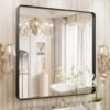 22x30 Inch Bronze Bathroom Mirror for Vanity, Brushed Bronze Metal Frame Mirror for Wall, Rounded Rectangle Bronze Frame Mirror with Tempered Glass, Anti-Rust (Horizontal/Vertical)