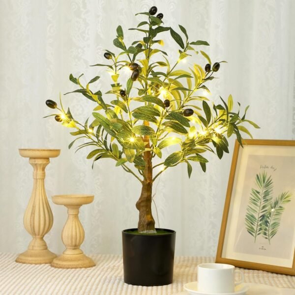 81J8ydQ8qWL._AC_SL1500.jpg 24 Inch Artificial Olive Tree Tall Faux Silk Olive Trees with LED String Lights Fake Potted Artificial Plants Indoor Outdoor for Home Office Table Decor