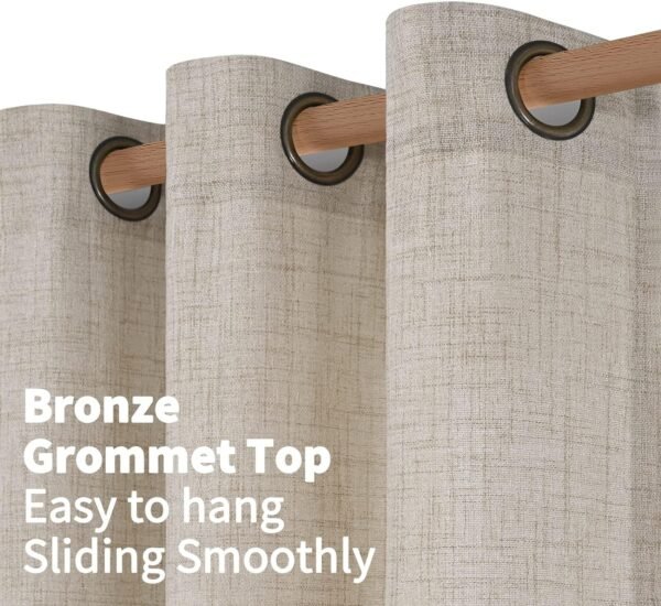 Natural Linen Curtains 63 Inch Length 2 Panels Bronze Grommet Linen Textured Short Window Drapes Light Filtering for Living Room Bedroom, 52 X 63 Inch