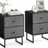 Nightstand, Bedside Table Small Dresser with Removable Fabric Drawers, End Table Side Table, Bedroom Furniture, Night Stand for Bedroom, Office, Cloud White and Dove Gray