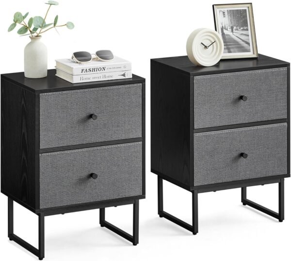 Nightstand, Bedside Table Small Dresser with Removable Fabric Drawers, End Table Side Table, Bedroom Furniture, Night Stand for Bedroom, Office, Cloud White and Dove Gray