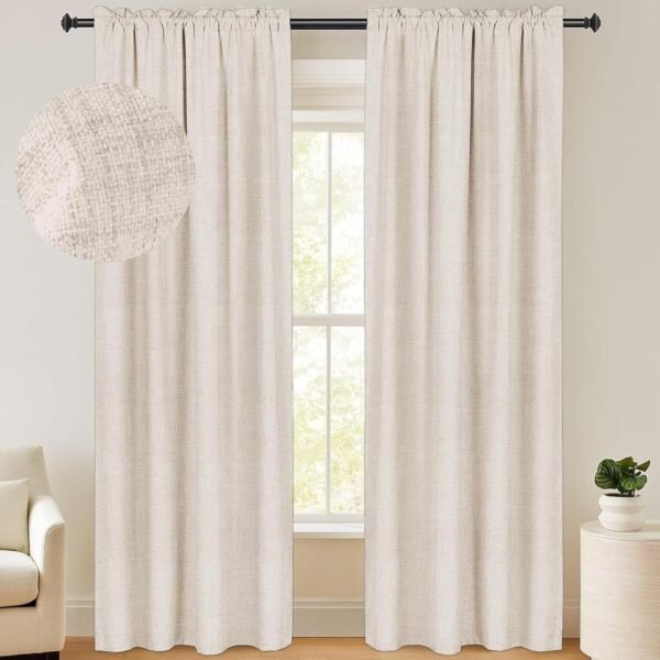 100% Blackout Shield Linen Blackout Curtains 84 Inches Long 2 Panels Set, Blackout Curtains for Bedroom, Thermal Insulated Rod Pocket Window Curtains & Drapes Living Room, 50W X 84L, Beige