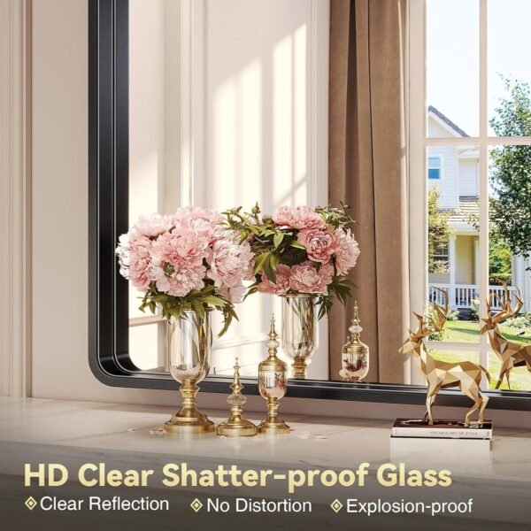 Black Bathroom Mirror for Wall, 20 x 28 Inch Rectangluar Black Metal Framed Mirror, Modern Wall Mounted Vanity Mirror for Bathroom, Vertical or Horizontal