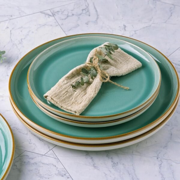 Ceramic Dinnerware Sets, 12 Pieces Sapphire Blue Stoneware Dinnerware Set, Plates and Bowls Sets, Dishwasher & Microwave Safe | Service for 4