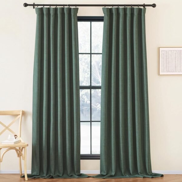 Faux Linen Curtains 90 inches Long for Doorway, Pinch Pleated Thick Room Darkening Window Treatments Noise Reducing Privacy for Living Room/Bedroom, Natural, W34 x L90, 2 Panels
