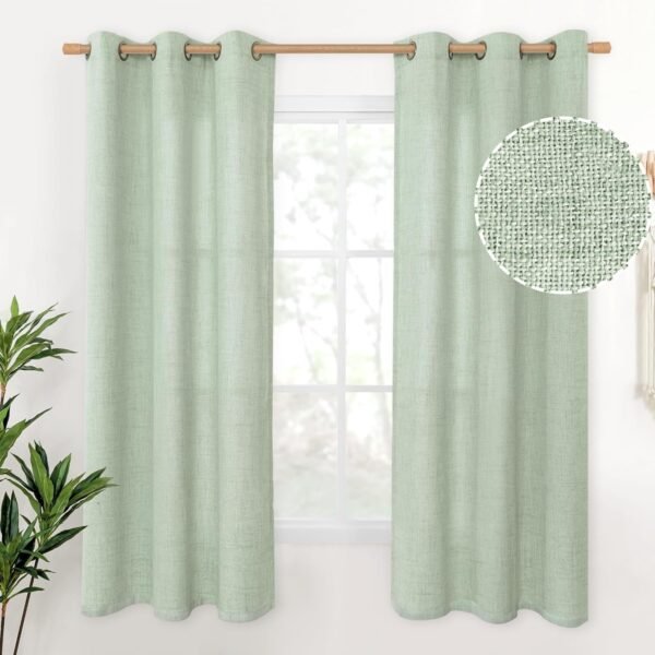 Natural Linen Curtains 63 Inch Length 2 Panels Bronze Grommet Linen Textured Short Window Drapes Light Filtering for Living Room Bedroom, 52 X 63 Inch