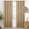 Natural Linen Curtains 63 Inch Length 2 Panels Bronze Grommet Linen Textured Short Window Drapes Light Filtering for Living Room Bedroom, 52 X 63 Inch