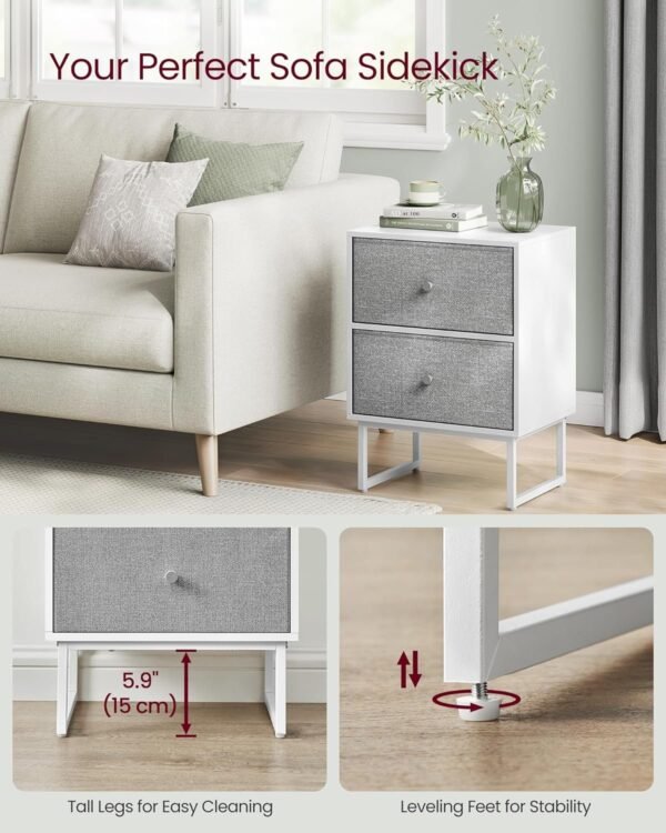 Nightstand, Bedside Table Small Dresser with Removable Fabric Drawers, End Table Side Table, Bedroom Furniture, Night Stand for Bedroom, Office, Cloud White and Dove Gray