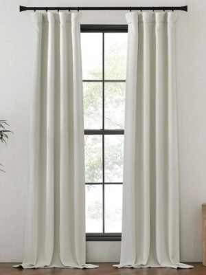 Faux Linen Curtains 90 inches Long for Doorway, Pinch Pleated Thick Room Darkening Window Treatments Noise Reducing Privacy for Living Room/Bedroom, Natural, W34 x L90, 2 Panels