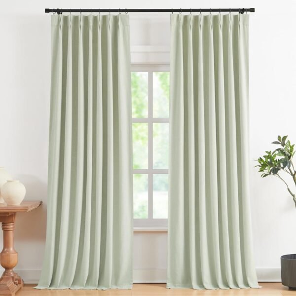 Natural Full Blackout Curtains Linen Blended Darkening Window Curtains 84 inch for Living Room Bedroom Thermal Insulated Pinch Pleat Drapes with Hooks 2 Panel 40"Wx84"L