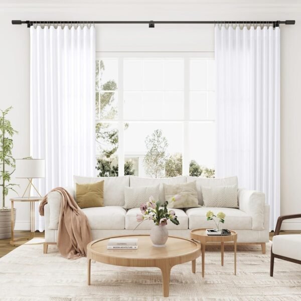 Pure White Linen Curtains 90 Inch Length for Living Room Bedroom 2 Panels Set Rod Pocket Light Filtering Semi Sheer Window Curtains 52 Inch Width Boho Farmhouse Linen Drapes, W52xL90