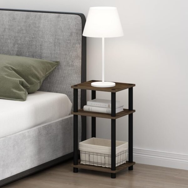 3-Tier Open Storage Nightstand, 1-Pack, Plastic Poles, Sonoma Oak/White