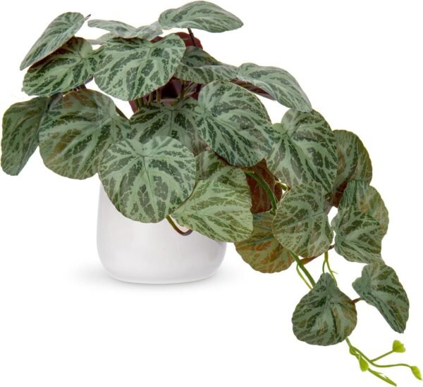 Fake Plants Indoor 8 Inch Artificial Monstera Leaves in Ceramic Pot - Faux Potted Tropical Palm Plant for Home Aesthetic Decor Living Room Shelf Office