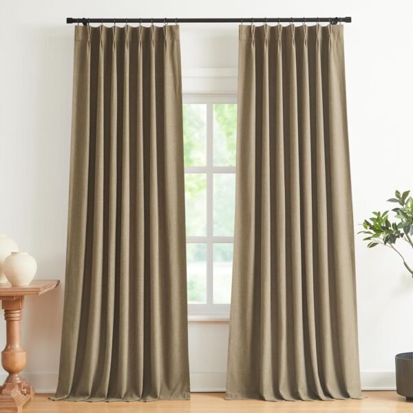 Natural Full Blackout Curtains Linen Blended Darkening Window Curtains 84 inch for Living Room Bedroom Thermal Insulated Pinch Pleat Drapes with Hooks 2 Panel 40"Wx84"L