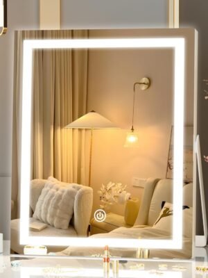 Vanity Mirror with Lights, 10"×12" LED Makeup Mirror, Lighted Makeup Mirror with Lights, Smart Touch Control Dimmable 3 Modes Light 360°Rotation White