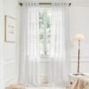 White Linen Sheer Curtains 96 Inch Length for Extra Wide Windows 84 Inch Width 2 Panel Back Tab Pocket Light Filter Semi Sheer Long Skinny Curtains for Living Room Rustic Farmhouse 8 FT Wide 84 x 96