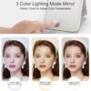 Rechargeable Travel Makeup Mirror with 80 LED Lights, Portable Lighted Makeup Mirror, 3 Color Dimmable Lighting Vanity Mirror, 360° Rotation Touch Screen Compact Tabletop Folding Cosmetic Mirror Mini