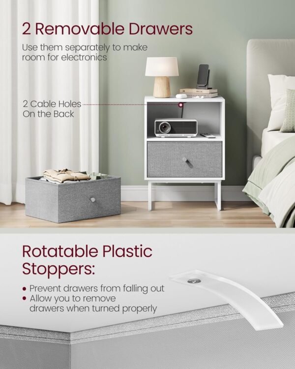 Nightstand, Bedside Table Small Dresser with Removable Fabric Drawers, End Table Side Table, Bedroom Furniture, Night Stand for Bedroom, Office, Cloud White and Dove Gray
