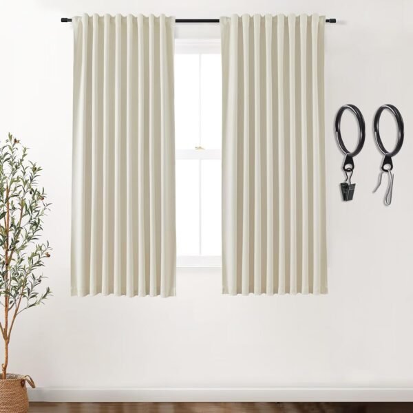 Blackout Curtains 96 Inches Long 2 Panel Set for Living Room,Black Out Room Darkening Thermal Pleated Back Tab Hooks Rings Pleat 8 FT Track Ceiling to Floor Length Curtains for Bedroom Window,Cream