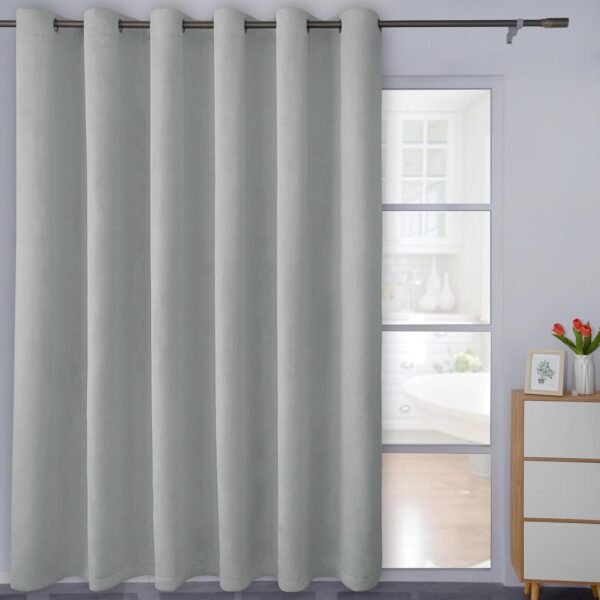 Linen Textured 100% Blackout Curtain 100x96 Inch Extra Wide Patio Sliding Door Curtain Solid Thermal Insulated Room Curtain for Bedroom, Living Room (1 Panel, White)
