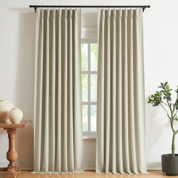Natural Full Blackout Curtains Linen Blended Darkening Window Curtains 84 inch for Living Room Bedroom Thermal Insulated Pinch Pleat Drapes with Hooks 2 Panel 40"Wx84"L