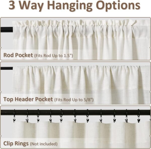 Natural Linen Curtains 78 Inch Length for Living Room Bedroom 2 Panels Set Rod Pocket Light Filtering Semi Sheer Window Curtains 52 Inch Width Boho Farmhouse Linen Drapes Cream Ivory, W52xL78