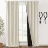 Blackout Curtains 96 Inches Long 2 Panel Set for Living Room,Black Out Room Darkening Thermal Pleated Back Tab Hooks Rings Pleat 8 FT Track Ceiling to Floor Length Curtains for Bedroom Window,Cream